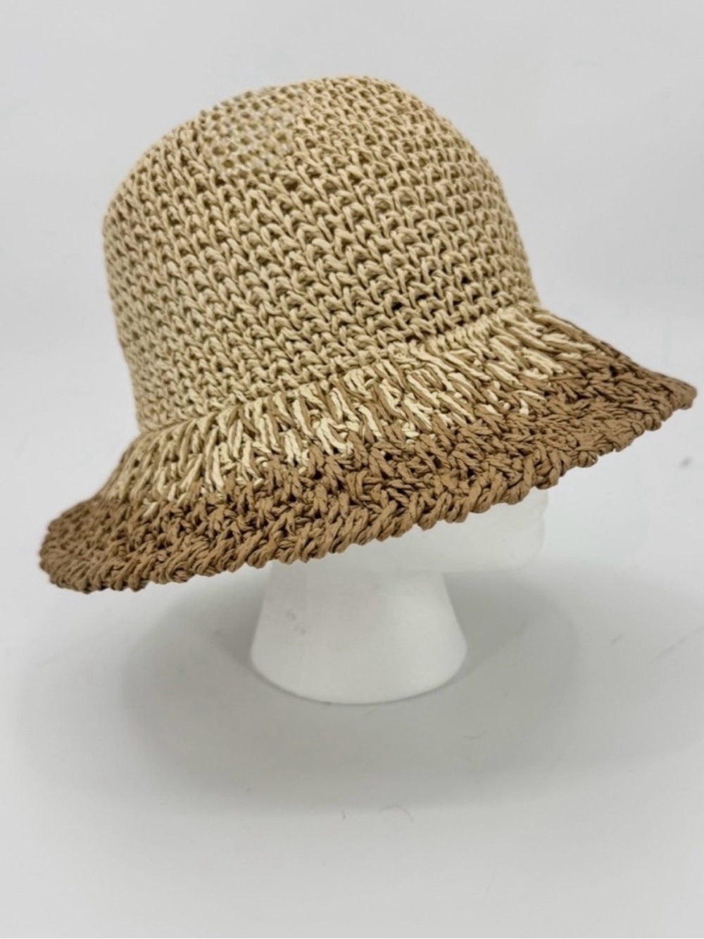 Eugenia Kim Woven Two-Tone Straw Bucket Hat Natural/Tan NWT